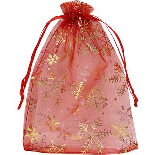 Jexila 100 STK Jul Organza Taske 5''X7'' Rd Snefnug Mesh Snre Smykker Gaveposer til Xmas Bryllupsfest Favor Treat Tasker