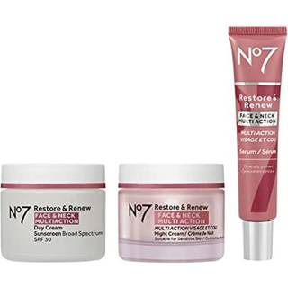 NO7 RESTORE & RENEW Face & Neck Multi Action Skincare System - SPF 30 Face Moisturizer & Anti -Aging Facial Serum för djup rynka reparation hydr