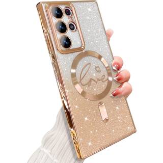 Zonrw til Samsung Galaxy S22 Ultra Case Magnetic For Women Girl Soft Cute Luxury Love Heart Pleting Bling Gradient Glitter Telefonkasse kompatibe