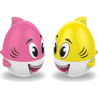 Kidzlane Shark Bath Toy för spädbarn och småbarn | 2-pack rosa och gul badleksak med ljudeffekt | Weeble Wobble Toy for Babies | Hajleksak för sm