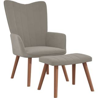 lænestol med fodskammel fløjl lysegrå