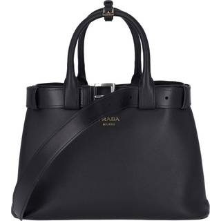 Buckle Medium Leather Handbag With Belt in Black - OS
