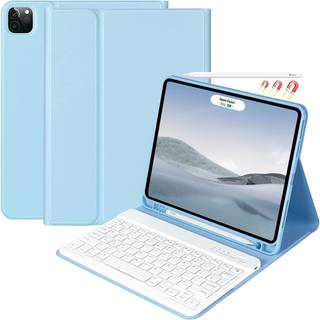 TQQ Blåt tastaturetui til iPad Pro 12,9-tommer (6. og 5. generation) og iPad Air 13-tommer M2 2024 - blyantholder