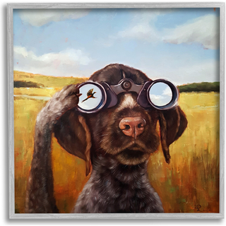 Stupell Industries Dog ser fugle kikkert med grå indrammet giclee kunstdesign af Lucia Heffernan