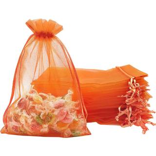 Jexila 100pcs orange organza tasker 5x7 tommer halloween trick eller behandling af slik goodie tasker til b?rn klassev?relse fest favoriserer pos