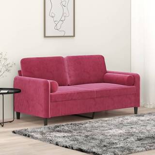 2-personers sofa med pyntepuder 140 cm velour vinrød