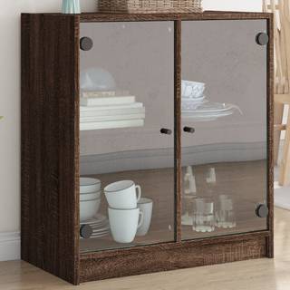 skab med glaslåger 68x37x75,5 cm brun egetræsfarve