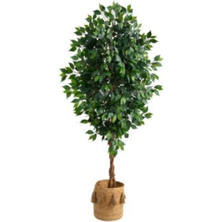 6 ficus kunstigt tr? med naturlig bagagerum i h?ndlavet naturlig juteplanter med kvaster