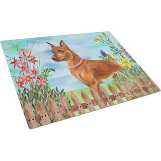 Caroline's Treasures CK1218LCB Miniature Pinscher Spring Glass Cutting Board Stor dekorativt tempereret glas Køkkenskæring og serveringsplade Sto