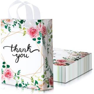 Frienda Floral takkeposer 11,8 x 15 tommer detailindk?bstasker Plastik takkeposer med h?ndtag til indk?bsgaveindpakning 2,76 mil tyk