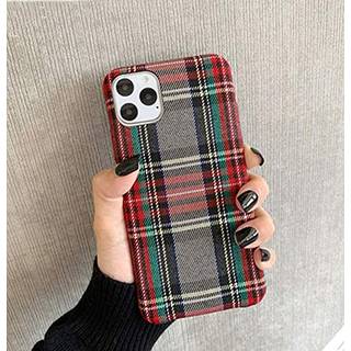 Mixneer Warm Flannel Plaid Cloth Phone Case Simple Plush Fabric Phone Case Kompatibel med iPhone 11 12 Mini Pro Max SE 2020 7 8 6 6S Plus XR X XS