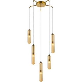 Glas hængelampe Freylin Lucande, dæmpbar, Creme/amber, Stue/spisestue, Glas, Antik