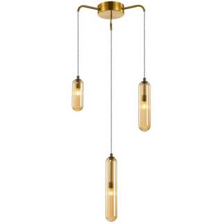 Glas hængelampe Freylin Lucande, dæmpbar, Creme/amber, Stue/spisestue, Glas, Antik