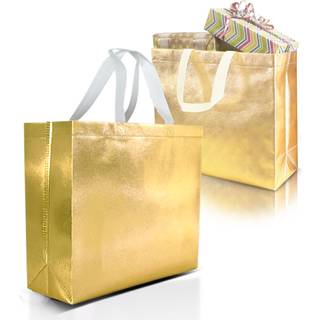 NUSH NUSH GULD GAVE PASKER STOR ST?RRELSE - S?t med 15 genanvendelige guld gaveposer med hvide h?ndtag - Perfekt som julegaveposer Goodie Bags f?