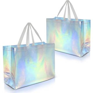 NUSH NUSH IRIDESCENT GAVE PASKER EKSTRA STOR ST?RRELSE - S?t med 12 genanvendelige holografiske gaveposer med hvide h?ndtag - Perfekt som goodie
