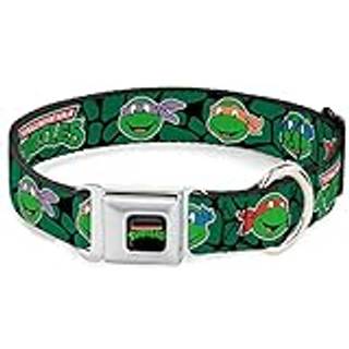 Buckle -down sikkerhedssele Buckle Dog Collar - Classic TMNT Turtle Faces Black/Green Turtle Shell - 1 """" Bred - Passer til 15-26 """" Hals - Stor