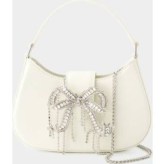 Self-Portrait Crescent embellished leather shoulder bag - white - One Size
