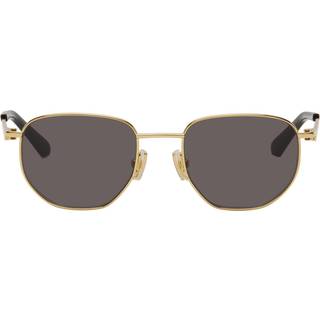Bottega Veneta Unisex Bottega Veneta BV1301S 001 Solbriller Metal Guld Grå Rund