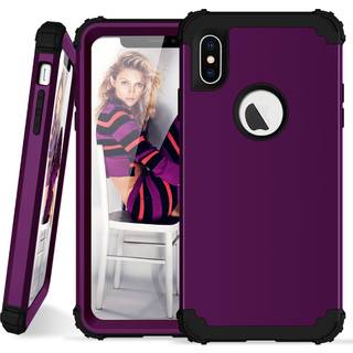 iPhone Xs Max beskyttelsesetui i kombimaterailer i tredelt design - Mørk Lilla