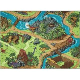 REBEL ROADS Dino World 29 Dinosaurer, skridsikker til børn - grå / grøn 140x200 cm