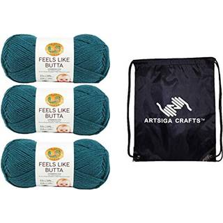 Lion Brand føles som Butta Teal 215-178 (3-SKEINS-Samme farvestof) Bundne Medium #4 Polyester Yarn til hækling og strikning med projektpose