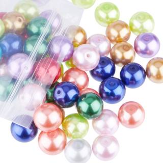 Ph pandahall 12mm perliserede glasperler 100 stk h?ndv?rk perle perler blandet farve farvet rund satin glans faux perle perler efterligning perle