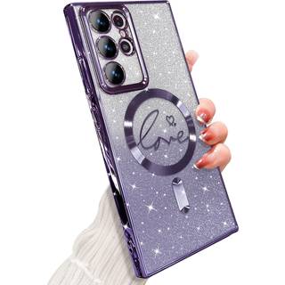 Zonrw til Samsung Galaxy S22 Ultra Case Magnetic For Women Girl Soft Cute Luxury Love Heart Pleting Bling Gradient Glitter Telefonkasse kompatibe