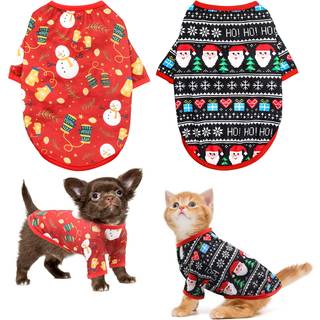 Hylyun Dog Christmas Shirt 2 pakker - Jule Pet Shirt Soft Breathable Puppy Shirts Printed Pet T?j til sm? hunde og katte S