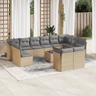 sofasæt til haven 13 dele med hynder polyrattan beige