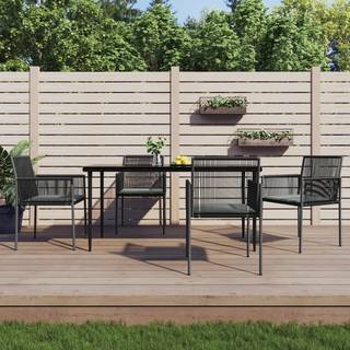 spisebordssæt til haven 5 dele m. hynder polyrattan + stål sort