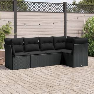 sofasæt til haven 5 dele med hynder polyrattan sort