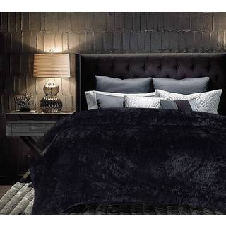 Chanasya Premium Solid Faux Long Fur Throw T?ppe - Bl?dt fuzzy kastet?ppe - til seng eller sofa - 92 """" X 85 """" (Queen St?rrelse) - Sort