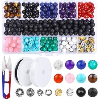 400stk Lava perler Natursten Healing Bead Kit 8mm Black Chakra perler Afstandsstykker perler rundt krystalperler til armb?nd halsk?de smykker, de