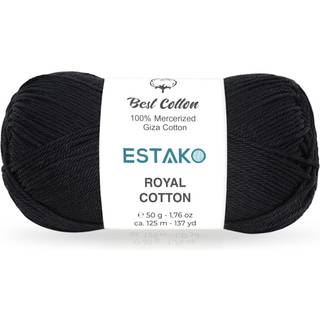 Estako Royal Cotton 100% merceriseret Giza Cotton Yarn Soft Super Fino 1 til hækling og strikning 1,76 oz (50 g) / 137 år (125m) (5057 - sort)