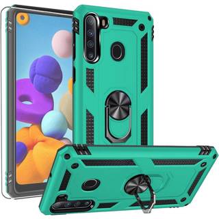 Yzok til Galaxy A21 -sag Samsung A21 -sag med HD Screen Protector [Milit?r klasse] Ring Bilmontering Kickstand Hybrid Hard PC Soft TPU Shockproof
