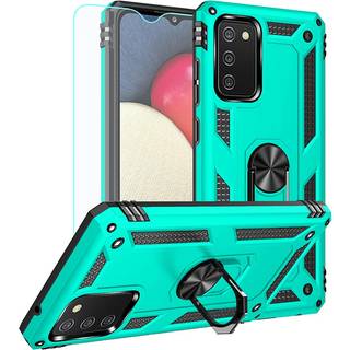 Yzok til Galaxy A02S -sag Samsung A02S -sag med HD -sk?rmbeskyttelse [Milit?r klasse] Ring Bilmontering Kickstand Hybrid Hard PC Soft TPU Shockpr