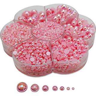 Chenkou Craft 3000pcs 1 Box Pink Round Flatback Imitation Half Pearls Bead Loose Beads Gem (Pink)