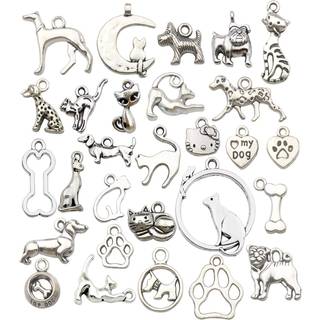 100 g (80stk) Håndværk Forsyede Antikke sølvdyr Cat Dog Pet Charms Pendants til udformning af smykkesresultater, der laver tilbehør til DIY halsk