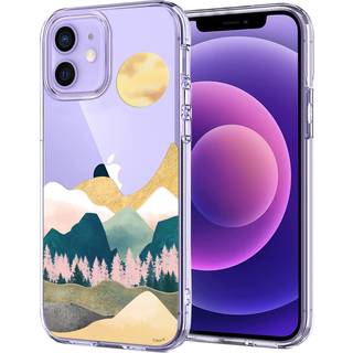 Unov etui kompatibelt med iPhone 12 Mini etui Klart med design Slankt beskyttende bl?d TPU bumper pr?get m?nster 5,4 tommer (Sierra Mountains)