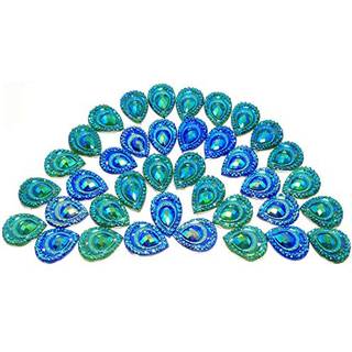 DZS Elec 50pcs Birdseye Vand Drop Blue and Green Double Color Edge Drop Flat Bottom Rope Peacock Feather Rhinestones Beads Sying DIY Crafts Tilbe