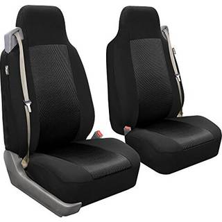 FH Group Front Set Cloth Car Seat Covers til spand sæder 1 stykke sædeovertræk universal pasform vaskbare sædeovertræk til SUV sedan van sort