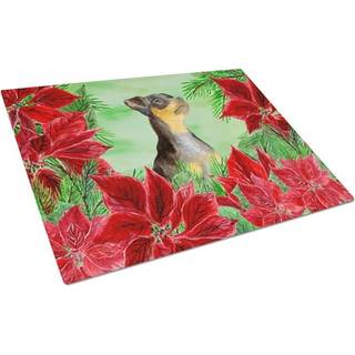 Caroline's Treasures CK1371LCB Miniature Pinscher #2 Poinsettas Glasskærebord Stort dekorativt tempereret glas Køkkenskæring og serveringsplade S