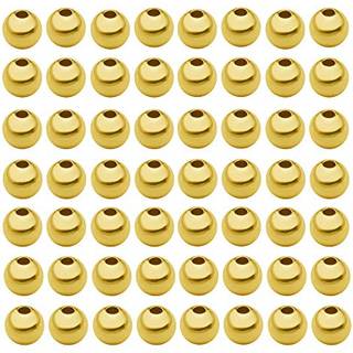 100 stk Guld glat runde afstandsperler Goldbelagt messing T?rbestandig s?ml?s l?s stikperler til DIY armb?ndsmykker (5 mm/0,19 tommer (guld))