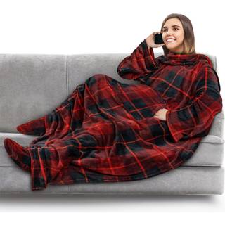 Pavilia fleece t?ppe med ?rmer og fodlommer til kvinder m?nd Voksne b?rbart t?ppe ?rmer kaste wrap plus