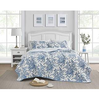 Laura Ashley Quilt Set Reversible Cotton Bedding With Matching Shams Letv?gts boligindretning til alle s?soner King Bedford Delft Blue