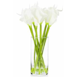 ENOVA Home Real-Touch Calla-lilje Kunstigt blomsterarrangement i klar vase – livagtig 15-delt buket til hjemmet og arrangementer