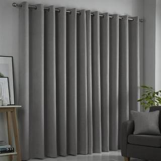 Fusion Fusion Silver Strata Room Darkening Woven Pair of Eyelet Curtains