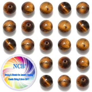 NCB 200pcs 8mm Natural Yellow Tiger's Eye Gemstone Round Spacer Loose perles til smykkerfremstilling med krystalstr?kning (Yellow Tiger's Eye 8mm