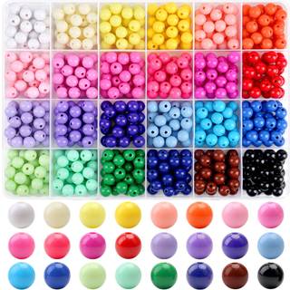 600 pcs 8 mm slikfarve akryl runde perler 24 farver forskellige plastboble gummi perler med hul løs perler bulk til armbånd halskæde smykker, der