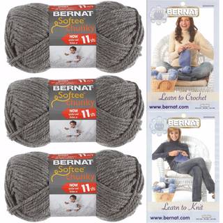 Bernat Softee Chunky Yarn Bundle Super Voluminy #6 3 Skeins True Gray 28044